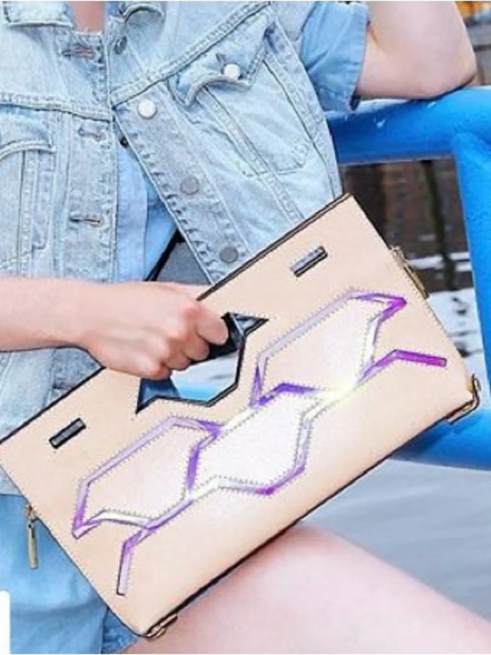 NONMember Nude/Iridescent Geometric Accent Clutch. Genuine Leather